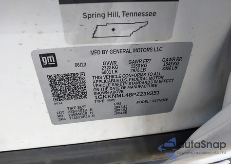 2023 GMC Acadia Fwd Slt from USA, damaged, VIN 1GKKNML48PZ238351